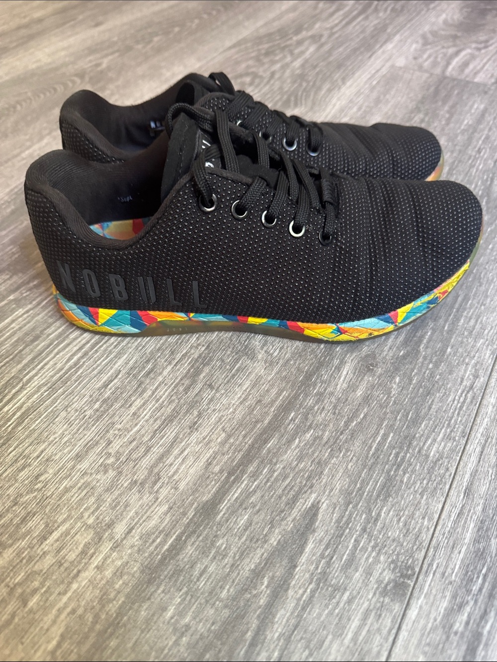 NOBULL Black Knit Trainer with Multicolor Geometric Midsole
